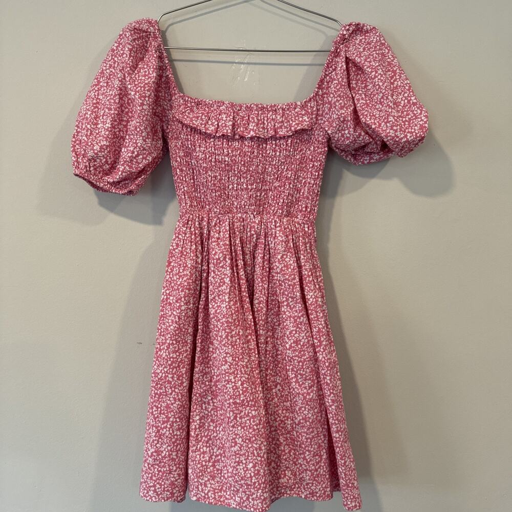 Abercrombie & Fitch Pink Ditsy Floral Smocked Puff Sleeve Mini Dress XXS 2818 - Picture 7 of 10